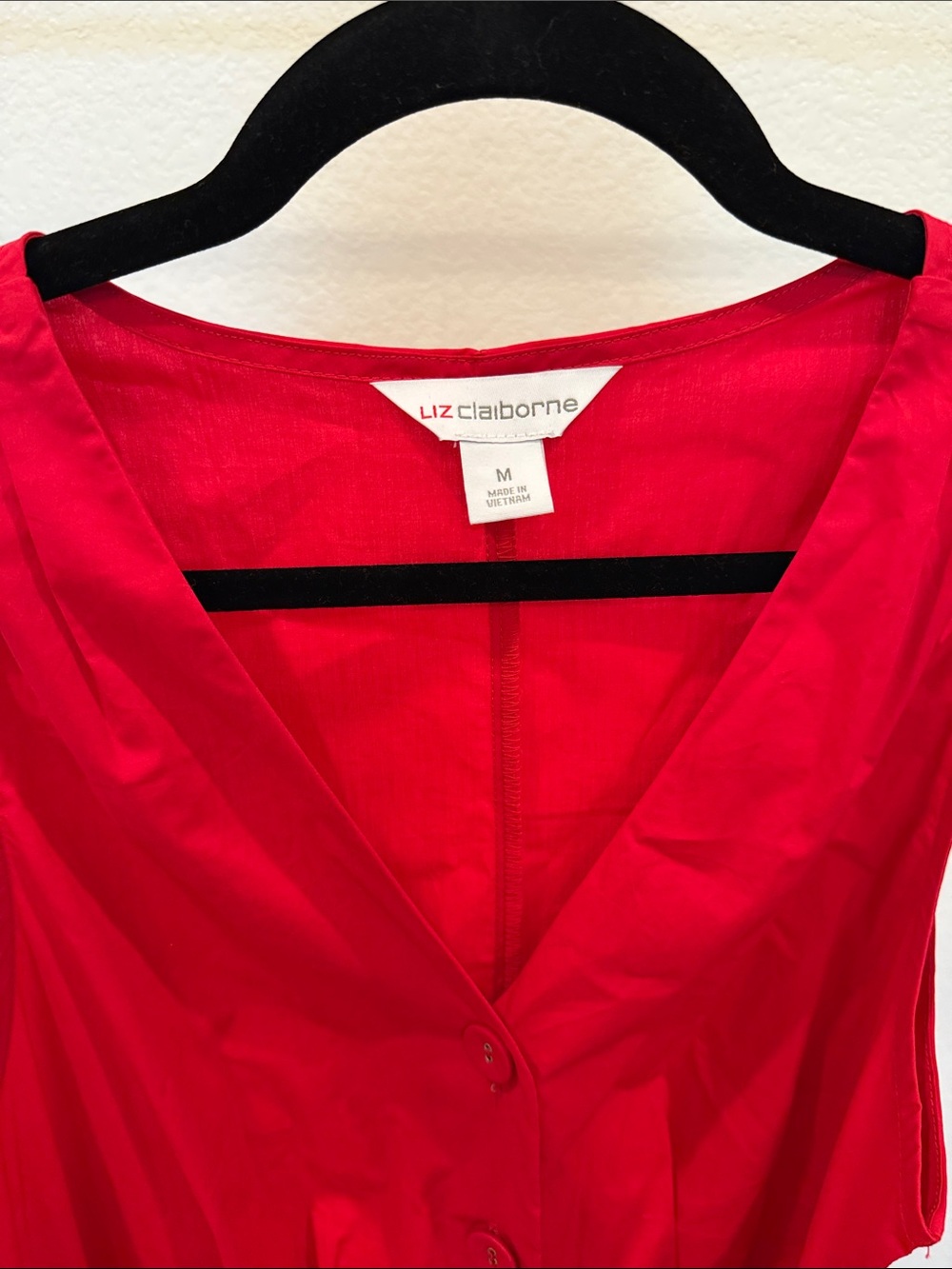Liz Claiborne Sleeveless Red Button-Front Midi Dress with Tie-Waist - Picture 4 of 6